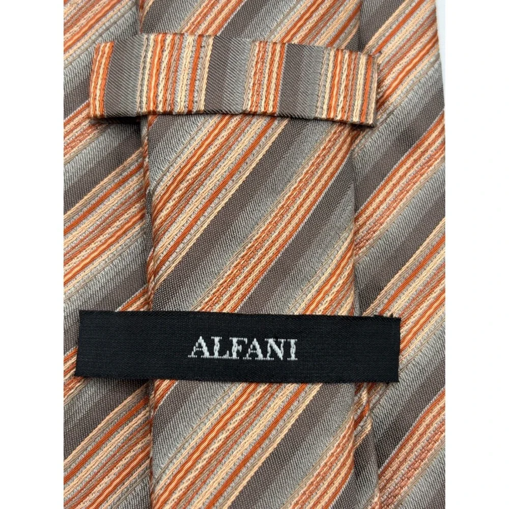 Alfani Men's Silk Necktie Gray Orange Peach Diagonal Stripe Classic Dress Tie